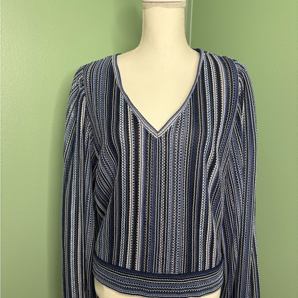 Sugar+Lipz Tops - Elegant Blue Striped V-Neck Blouse